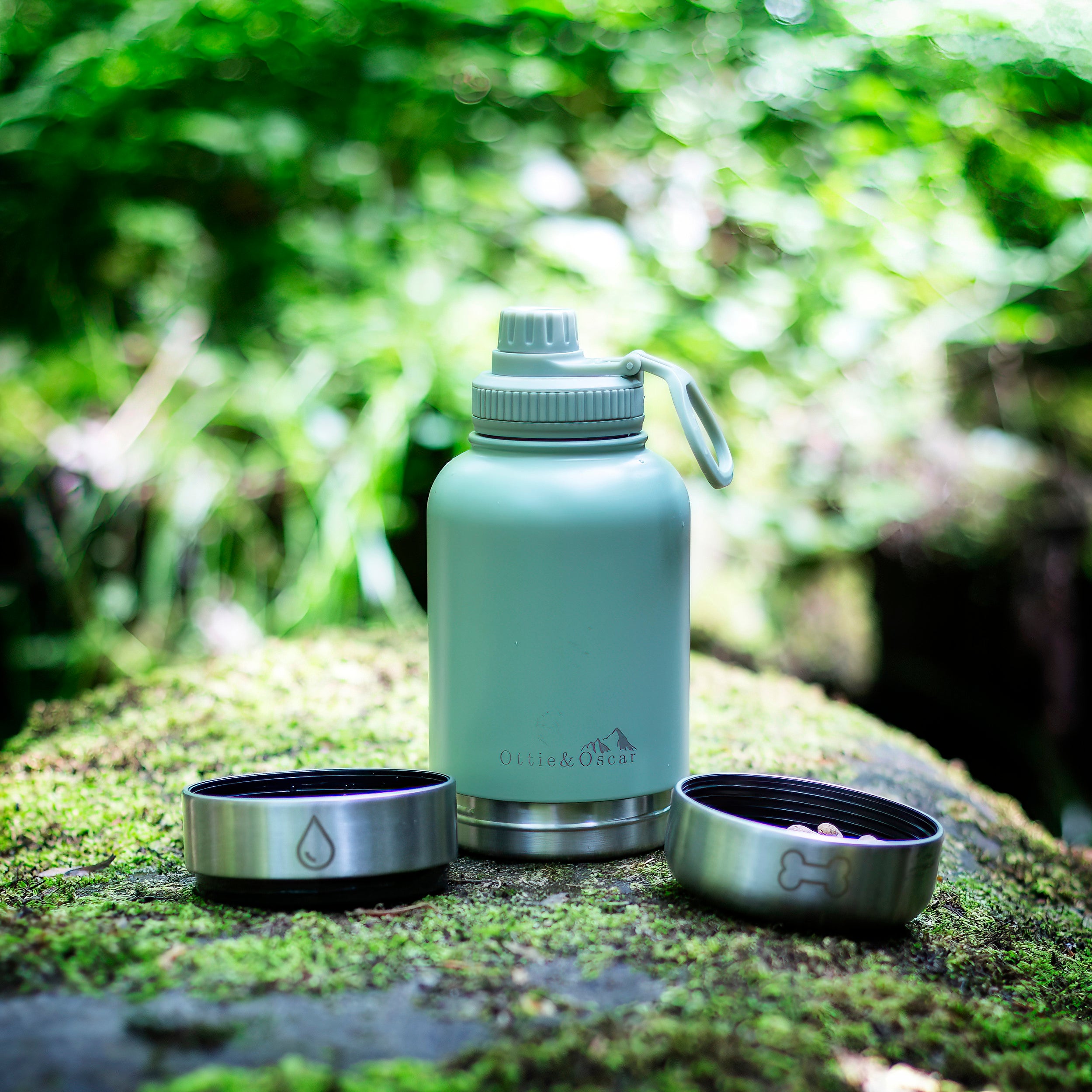 3-in-1 Dog Hydration Bottle & Buddy Bag- Sage Green