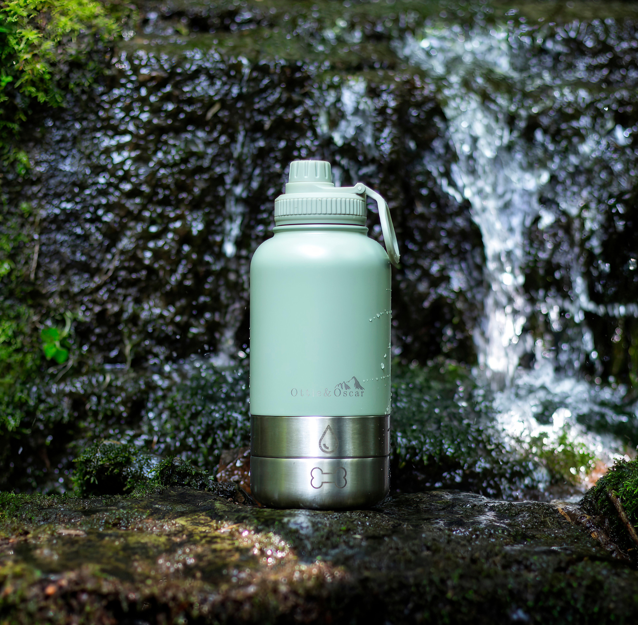 3-in-1 Dog Hydration Bottle & Buddy Bag- Sage Green